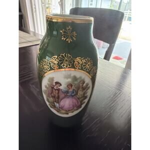 Vintage Porcelain Lot – Limoges France Mini Vase & Unmarked Trinket Jar Green